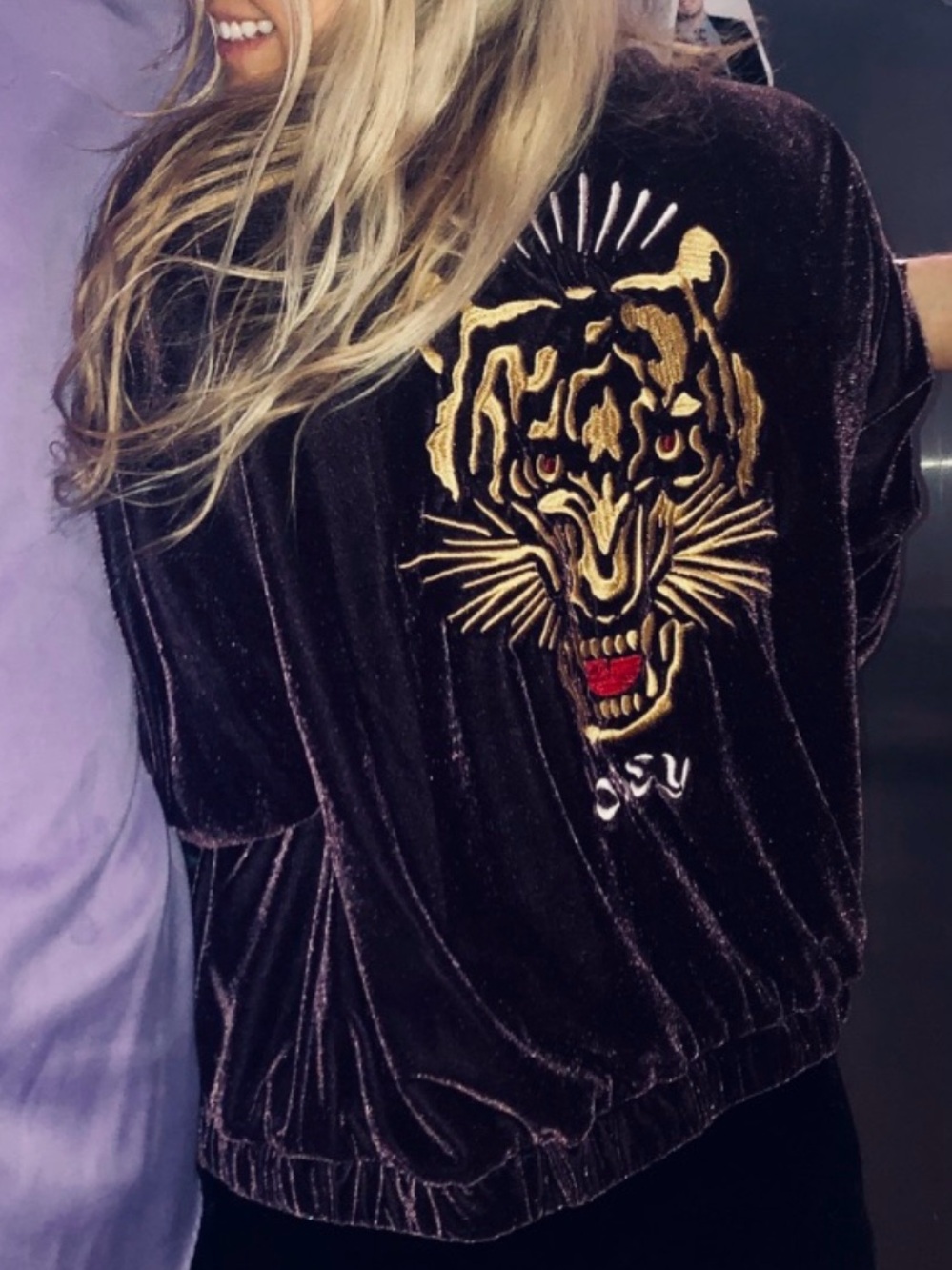 OBEY - Velvet Purple Embroidered Tiger Bomber Jacket